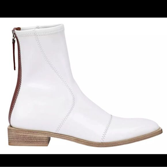 New Fendi FFrame White Patent Neoprene Stretch Logo Ankle Chelsea Boot 38/ US 8 - Picture 1 of 12